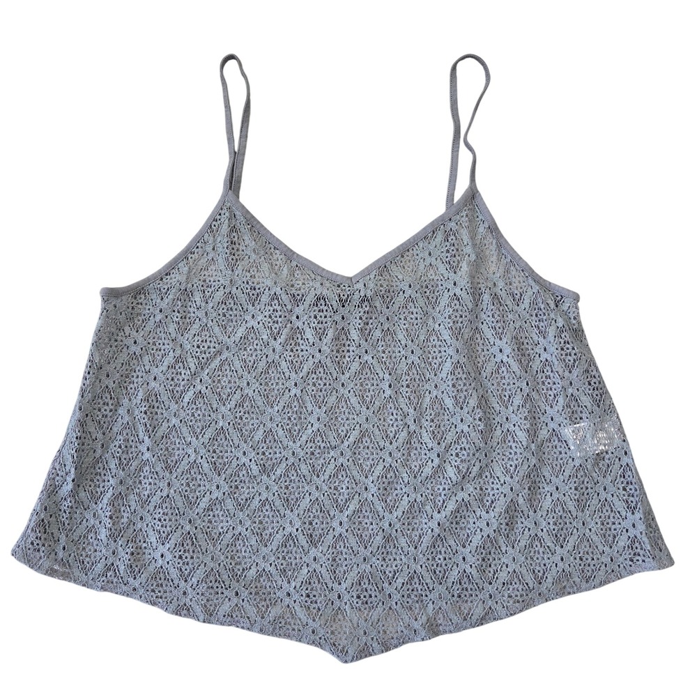 American Eagle Crochet Lace Camisole Tank Top XL Grey Diamond Sheer‎ Boho Layer